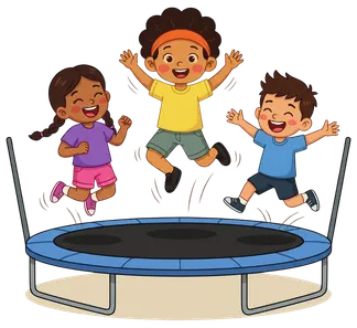 Illustration of kids jumping on a trampoline